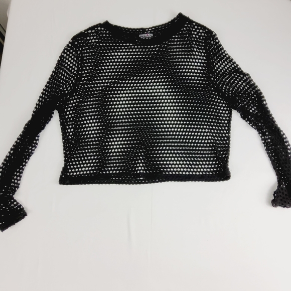Fashion Nova Womens Plus Size Black Fishnet Long Sleeve Crop Top (2X) - Picture 2 of 7
